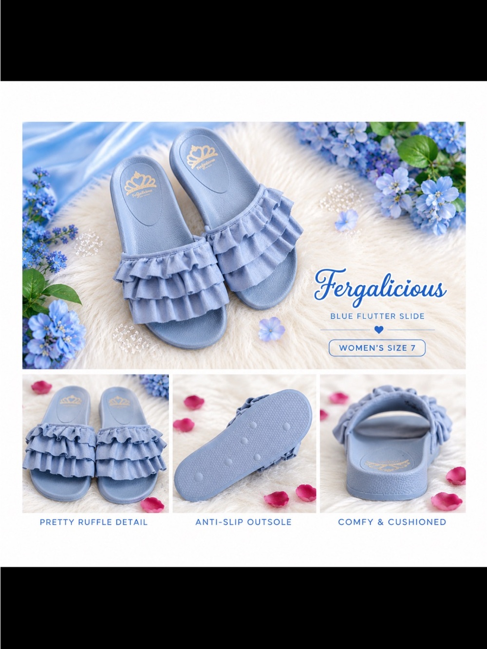 Fergalicious Powder Blue Flutter Slides